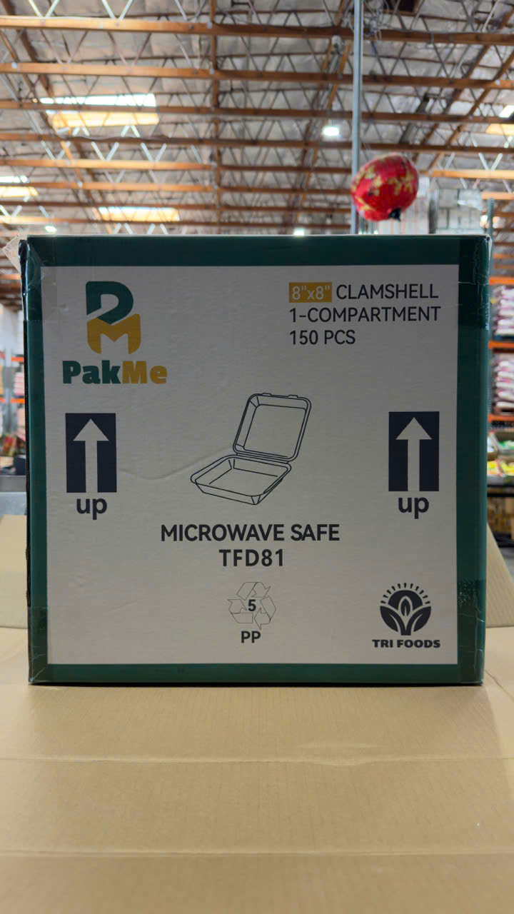 PakMe 8"x8" 1-Compartment Clamshell 150 PCS - TFD81 (Hộp Nhựa 1 Ngăn PakMe 150 Cái)