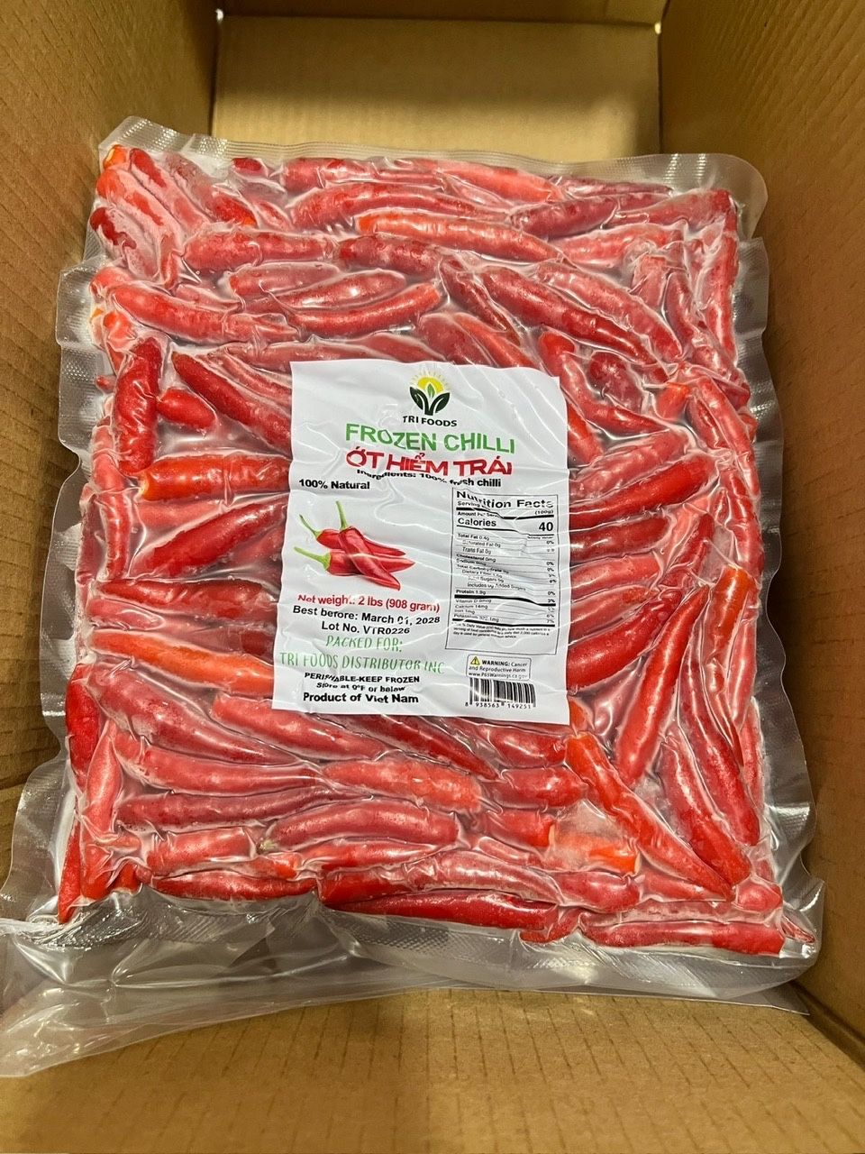Frozen Red Chilli (no stem) (Ớt hiểm đỏ nguyên trái không cuống)