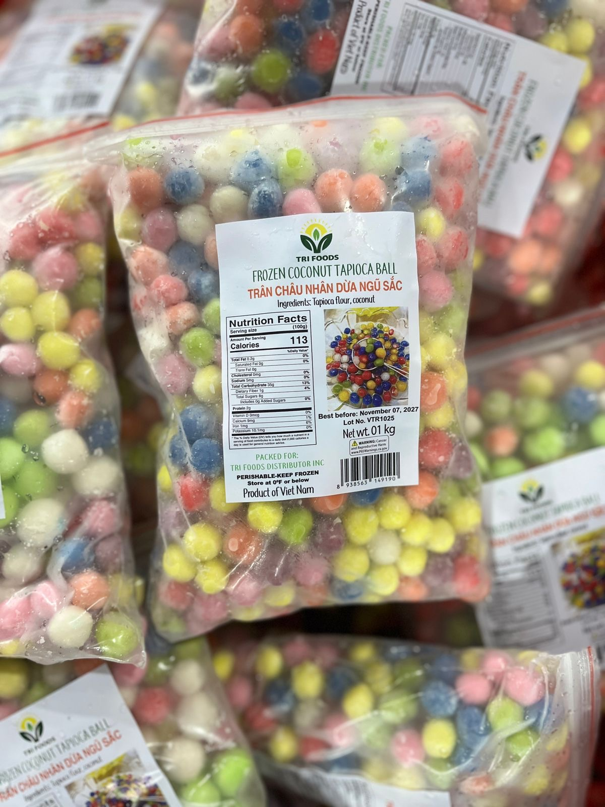 Frozen Coconut Tapioca Ball (Trân châu nhân dừa ngũ sắc)